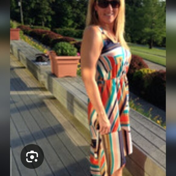 Xhiliration Maxi Stripe Dress in Blue Orange Sz: M Hi-Low Hem - Picture 15 of 15